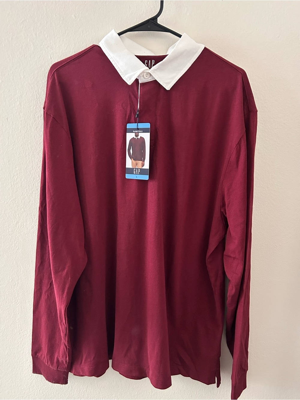 GAP Rugby Polo Shirt Maroon White Collar Casual Preppy Athletic Large